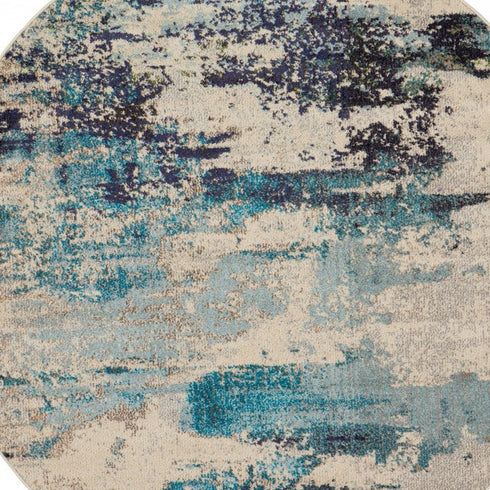 2' X 4' Ivory And Teal Blue Abstract Power Loom Non Skid Area Rug